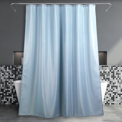 Popkozzi Duschvorhang überlänge Blau Badezimmer Vorhang: Nebel Blau Leinen Stoff Anti Schimmel Waschbar Wasserabweisend Polyester Duschvorhang Badewanne - Textil Extra Lang - 214x183 cm