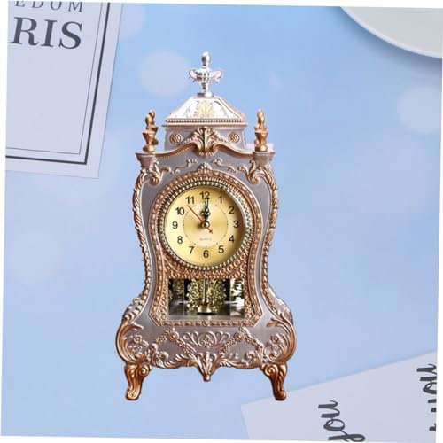 Warmhm Tischuhr Vintage Retro Europäischer Stil Silbergrau Musikalische Zeitglocke Dekorative Uhr Robust für Wohnzimmer Schlafzimmer Büro Schreibtisch Wanduhr Wohnkultur Jahrgang