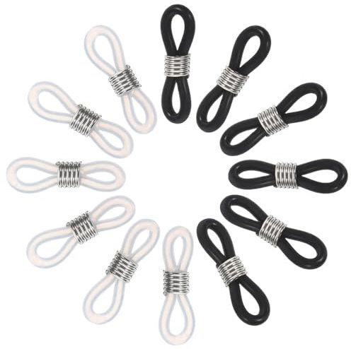 TEHAUX 12Pcs Silicone Glasses Chain Connectors with Adjustable Non Slip Rings - Eyeglasses Strap Ends for Secure Fit on Sunglasses and Sports Eyewear