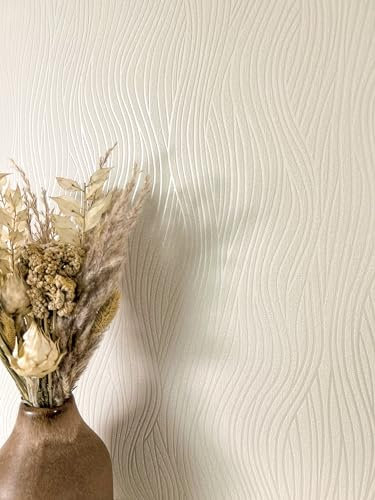 Newroom Tapete Beige Vliestapete Wellen - Streifentapete Streifen Hellgrau Greige Linien Struktur Wellenmuster Modern Leicht glänzend Klassisch inkl. Tapezier-Ratgeber