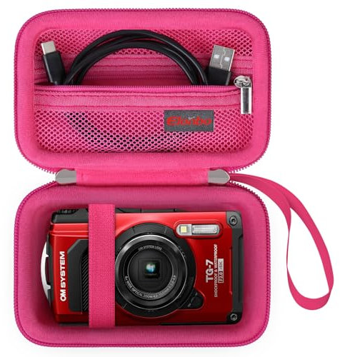 Elonbo Carrying Case for OM System Tough TG-7 Digital Camera/OM System Olympu TG-6 Underwater Camera, Rugged Waterproof Shockproof WiFi 4K Video Digital Camera Storage Cover Travel Bag, Raspberry