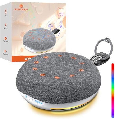 FUNYKICH Portable White Noise Machine Baby with 40 Soothing Sounds, Battery Indicator, Timer & Night Light, Sound Therapy White Noise Machine for Adults Baby Kids(Darkgray)