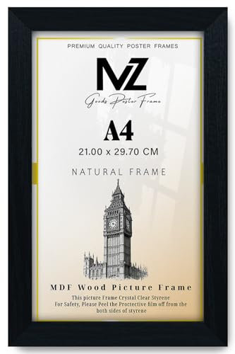 MZ Goods Cornice rettangolare piatta, design moderno, formato A4 (29,7 x 21 cm), cornice nera personalizzata per poster, con legno MDF, per ritratto/paesaggistica, decorazione per soggiorno,