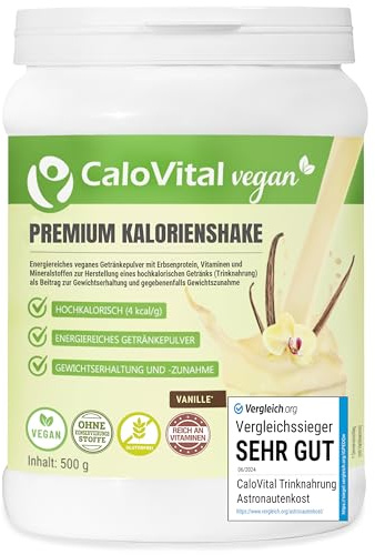 CaloVital Vegan Trinknahrung hochkalorisch, Vanille 500g | Kalorien Shake zum Zunehmen, Astronautennahrung & Trinkmahlzeit, hochdosiert mit Protein, Vitaminen & Mineralstoffen