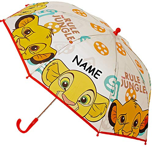 Regenschirm - König der Löwen - Simba & Nala - inkl. Name - Kinderschirm Ø 82 cm/Kinder - groß Stockschirm mit Griff rot - Regenschirme - für Jungen Mädchen..