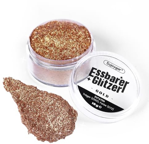 Essbarer Glitzer - 10g Gold Glitzer für Getränke, Essbarer Glitzer für Cocktails, Kuchendekoration, Kekse, Erdbeeren, Schokolade, 100% lebensmittelechtes Streusel Glitzerpulver
