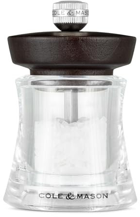 Cole & Mason Holborn - Molinillo de sal de haya de chocolate, 95 mm, molinillo de sal con grosor ajustable, mecanismo de cerámica no corrosivo, mecanismo de garantía de por vida