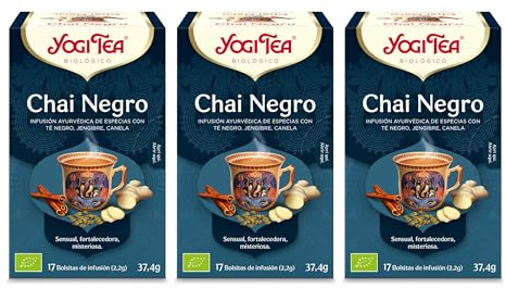 Yogi Tea - Chai Negro - Infusión Ayurvédica - Mezcla de Té Negro, Jengibre, Canela - Pack de 3x17 bolsitas (51 bolsitas en total)