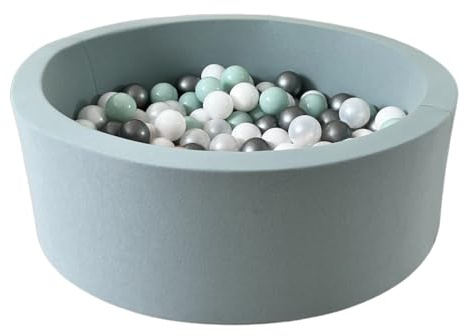 Monio for Kids Runder Trockener Bällebad Babys Bällepool mit 200 Bällen Schmutzigem Mintgrün 30x90 cm Baumwollstrickware Waschbarer Bezug Kinderzimmer