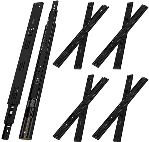 NECILO Schubladenschiene, Soft Close, schwarz, 600 mm, Seitenmontage | Schubladenauszug Vollauszug, Dritter Teil abnehmbar, Kugelkäfig, 5 Paar, 45 kg Tragkraft