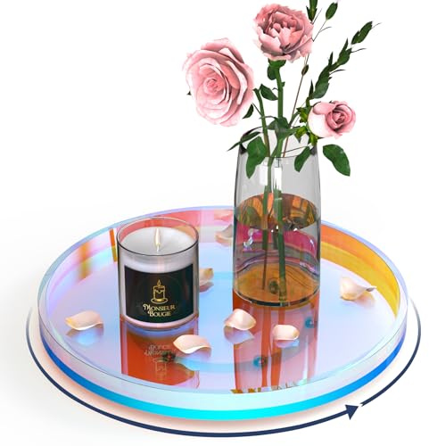 NiHome 23 cm Drehteller Organizer aus Acryl, 360° Drehbares Deko Tablett für Gewürze, Kosmetik & Haushaltsartikel, Rutschfester Kühlschrank Drehteller für Küche, Bad & Wohnbereich(Iridescent)