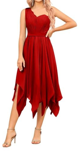 Vestido corto de gasa con un hombro descubierto, para dama de honor, vestido formal de fiesta de noche, Lila, 36