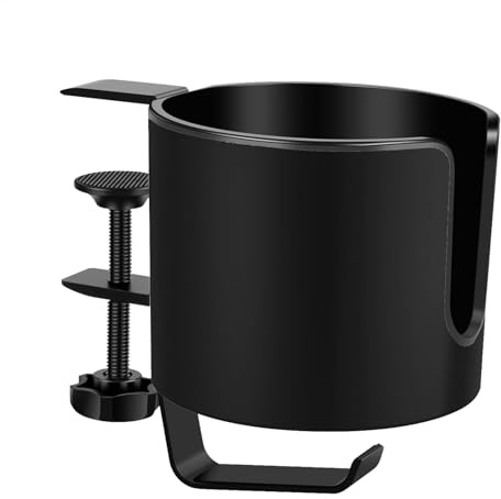 Abrazadera para portavasos de escritorio, colgador de auriculares con soporte para tazas de escritorio, soporte para tazas de borde de mesa, soporte antiderrames, organizador de escritorio con