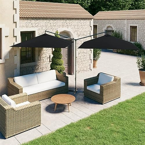 Tidyard Parasol de Jardin Double avec mât en Acier Noir 600x300 cm Pare-Soleil Pliable, Parasol de Jardin pour Terrasse, Balcon, Plage, Piscine