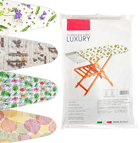 TUOLON Housse de table à repasser 50 x 140 cm universelle pour aiguilles à vapeur, pratique et douce, housse de repassage avec élastique couverture, couleurs assorties, fabriquée en Italie