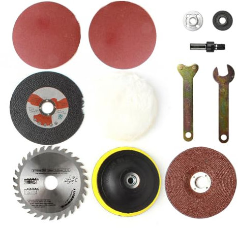 Angle Grinder Cutting and Polishing Kit, Diamond Cutting Disc Wool Polishing Wheel Adapter Spanners Set for Electric Drill Grinding Sanding (12 Pieces)