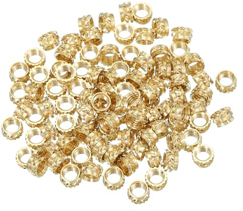 PATIKIL 100 Pcs Insertos Roscados M5x4x7mm Insertos Hembra Métricos Dorado | Tuercas Estriadas, Latón, Termofijado, para Plástico y Componentes de Impresión 3D