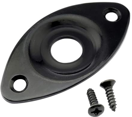 Schwarz, 1 Pack Oval Gitarrenbuchse Platte Metall Inset 1/4 Zoll Oval Pickup Output/Input Jack mit 2 Befestigungsschrauben für E-Gitarre/Bass