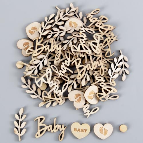 60pcs Baby Shower Confetti Wooden Boho Rustic Neutral Table Confetti Baby Shower Table Scatter Decorations Boys Girls Unisex
