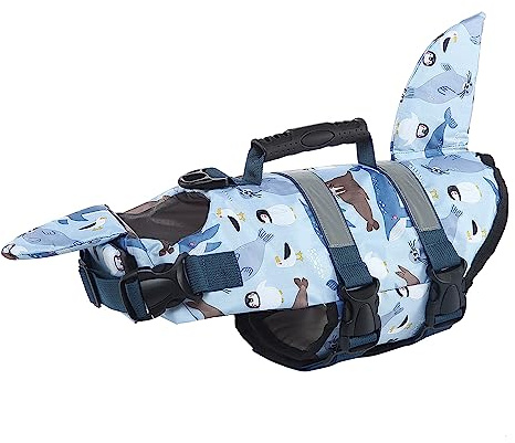 Werwing Shark Tail Hundeschwimmweste, reflektierend, verstellbar, Schwimmweste für kleine, mittelgroße Hunde, Katzen, Sicherheitsausrüstung mit Rettungsgriff für Schwimmen, Bootfahren und Training
