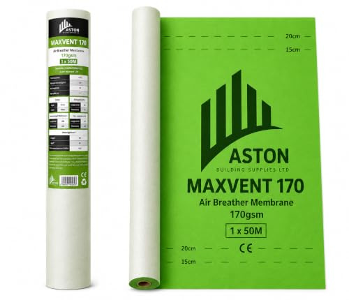 ABS Maxvent Air (50m²) Breathable Membrane 170gsm – Heavy Duty 1m x 50m Professional Breathable Roofing Felt Underlay | Waterproof Air Permeable Roof Membrane for Pitched Roofs & Timber Frames | Green