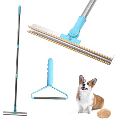 Rixotix Pet Hair Remover Carpet Rake Lint Scraper with Adjustable 140cm Long Handle for Couch Rug, Dog Cat Hair Removal Brush Tool, Reusable Fur Broom for Car Furniture Mat Stairs(COLOR:Blue)