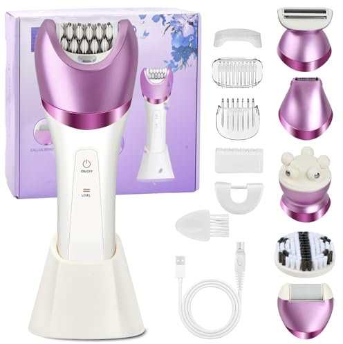Elektrisk rakapparat för kvinnor, 6 i 1 rakhyvel kvinnlig intim rakhyvel rakapparat kvinnlig USB-uppladdningsbar epilator kvinnlig elektrisk trimmer IPX7 vattentät för ansikte, armhålor, ben, bikini