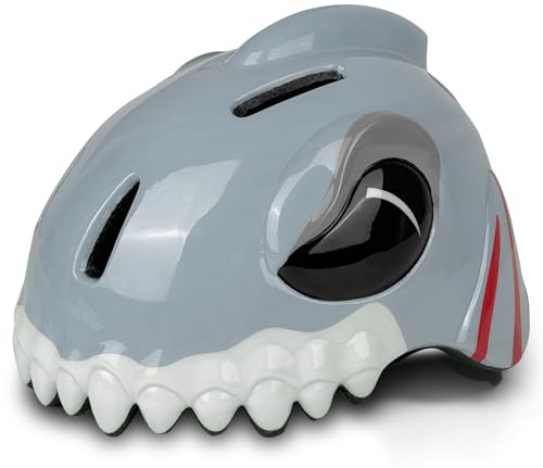 LeapBeast Fahrradhelm für Kinder, Niedliche Cartoon 3D Hai Gestaltet Kinder Helm, Verstellbarer Atmungsaktive Kinderhelm für Fahrrad, Skateboard, Skaten, Scooter (Hellgrau, M)