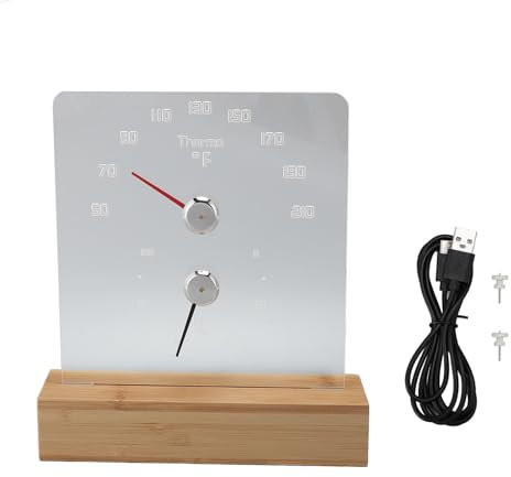 2 in 1 Sauna Thermometer Hygrometer with Wood Base Wall Mountable Freestanding Hygrothermograph for Temperature Humidity Measurement RGB Led Pointer (Fahrenheit 50℉-210℉)