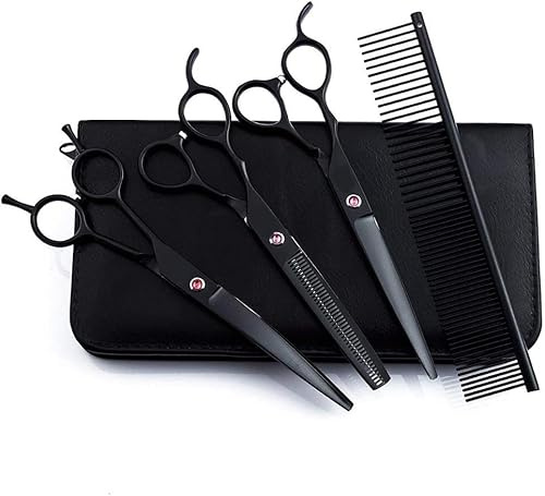 7.0 Ih Linkshänder Haustierpflege Scheren-kit Schneiden Gebogene Schere Ausdünnende Schere Haarschneideschere Set Für Hunde Und Katzen Mit Spezieller Tasche