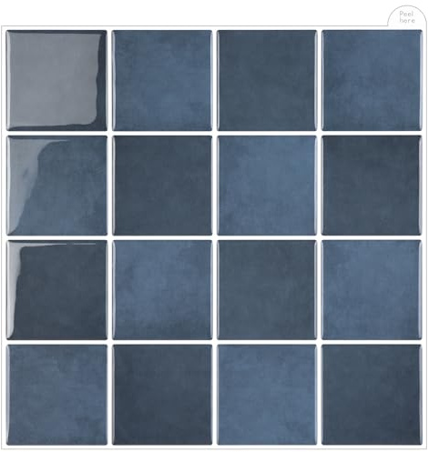 WalDecoo Square Stick on Tiles for Kitchen, 3D Mosaic Tile Stickers, Pack of 10 Peel and Stick Wall Tile Backsplash, Grey Blue Transfers Tile Stickers for Kitchen and Bathroom (9x9)