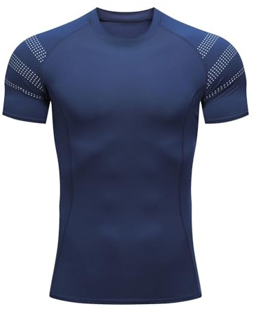 Maglietta Compressione Termico Uomo, Maglia Termica Uomo Moto, Manica Corta Traspirante Asciugatura Rapida Maglia da Corsa con Atletico Maglia Sportiva Fitness Shirt Top per Corsa Palestra Fitness