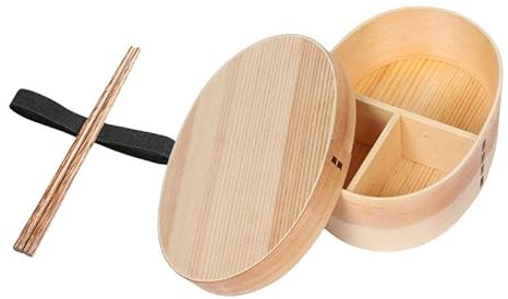 SZLIFE Boîte à bento de Japonais Boîte à Lunch en Bois pour Le Bureau Exécution exquise 3 Compartiments Accessoires Conteneur de Nourriture, Taille L