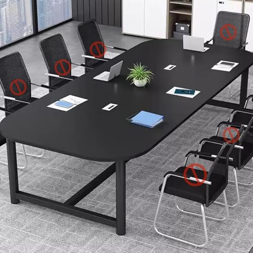 Svart konferensbord robust trä kontorsskrivbord med justerbara fotdynor seminarierum mötesbord med kabelhanteringsbox 120 x 80 x 75 cm