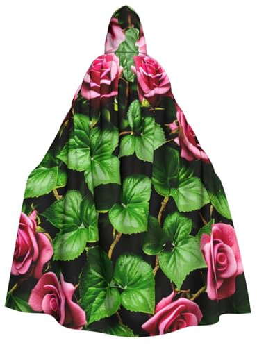 YQxwJL Cape à capuche pour Halloween, motif floral rose lierre avec feuilles, pour adultes, hommes, femmes, magicien, vampire, chevalier, déguisement
