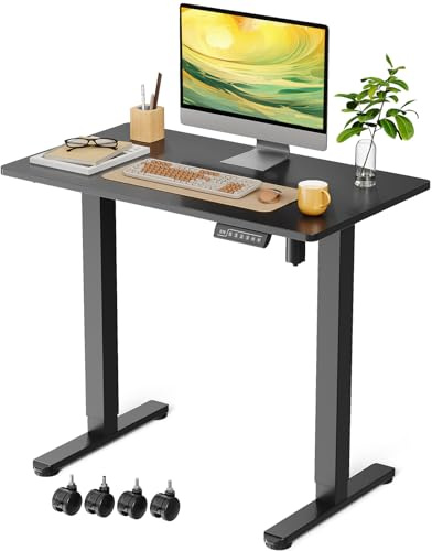 Gibbon Mounts Höhenverstellbarer Schreibtisch 88 x 50 cm, Einteilige Tischplatte Sitz-Steh-Schreibtisch Elektrisch mit 4 Rollen, Kleiner Computertisch für Home Office, Schwarz
