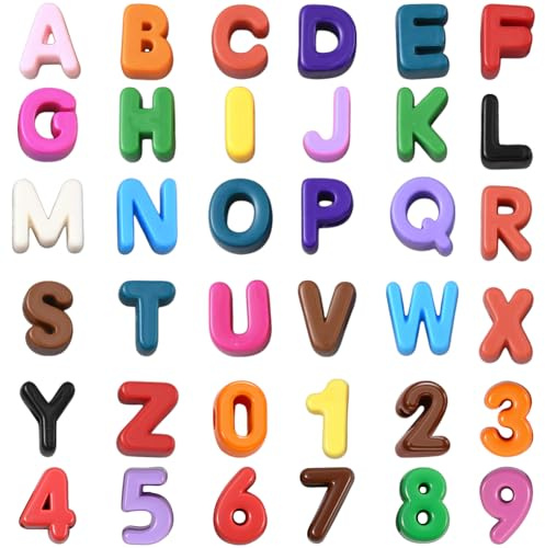 SOFPLATE 36 Stück Buchstabenförmige Perlen Große Löcher Acrylperlen Undurchsichtig Farbig A Bis Z Alphabet Zahlen Pädagogisch Europäisch Lose Glatte Abstandshalter Für Schmuck Armbänder Halsketten DIY