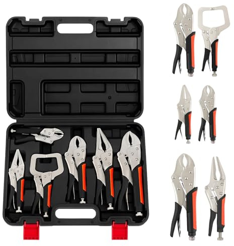 M.J COMFY-LIFE 6-Piece Locking Pliers Set, Heavy Duty Vice Grips 5, 7 and 25.4 cm Bent Jaw Locking Pliers Tiger Pliers, 6, 22.86 cm Needle Pliers and 15.24 cm C-Shape Clamp Set
