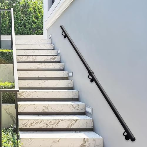 Ringhiera per scale industriali da 1 piede a 20 piedi | Corrimano per scale da montare a parete per scale interne e gradini esterni | Balaustra in ferro battuto nero con barra di sostegno(360cm)
