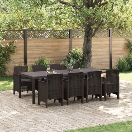Mandloder Garten Essgruppe 9-teilig, Braun Polyrattan, Matt, Langlebiges Outdoor Möbelset für 8 Personen, Terrassenmöbel mit Reißverschlusskissen, Balkonmöbel