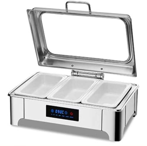Set di scaldavivande da buffet, grande capacità, in acciaio inox, con coperchio ribaltabile, controllo intelligente della temperatura a LED per catering e banchetti