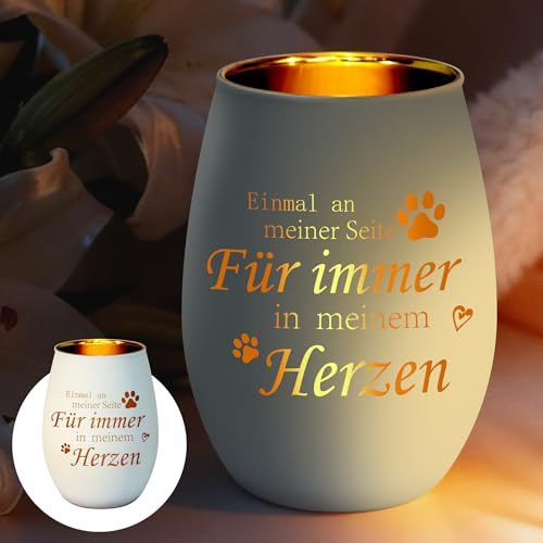 Trauerlicht mit Gravur,Trauergeschenk für Tierbesitzer,Trauergeschenk Hund | Haustier Denkmal Kerzenhalter als Trost Geschenk für Tierbesitzer, Trauer Deko Windlicht Grablicht für Hunde Katzen