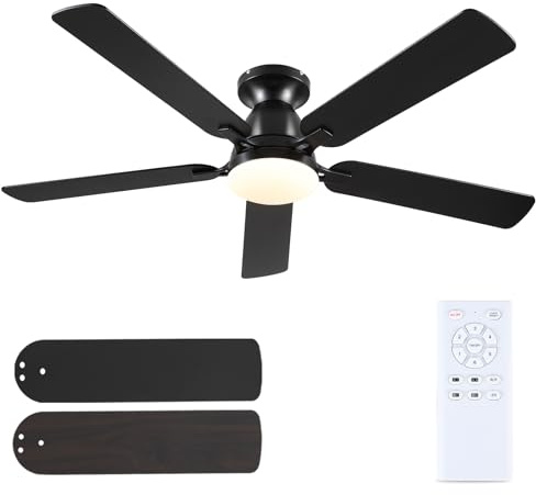 Kviflon Ventilador de Techo con Luz Silencioso 132 cm, Modernos Ventilador Techo con Luz y Mando a Distancia para Dormitorio Salon Cocina, Motor dc Reversible, LED Regulable, Aspas de Madera, Negro