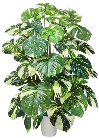 Planta artificial de 130 cm de alto, 36 hojas, palmera tropical, monstera deliciosa artificial en maceta, plantas artificiales grandes, adecuadas para el exterior, salón, baño, dormitorio