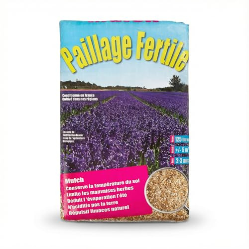 Paillage Fertile® – Pailles de roseaux défibrées 125L – Paillis Naturel Anti-limaces, protège Les Racines, Limite Les Mauvaises Herbes et économise l'eau pour potagers et massifs (Palette 18 Sacs)