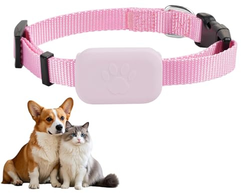 Rastreador GPS Gato Perro,Collar Ajustable,Sin Suscripción Mensual,Impermeable Bluetooth,Localización GPS,Larga Vida De La Batería, Rastreador para Animales,Compatible iOS Android (Rosa)