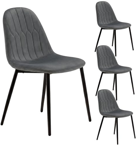 YOUDENOVA Esszimmerstühle 4er Set, Samt Küchenstühle, Dunkelgrau | Gepolstert, ergonomisch, stabile Metallbeine, bis 130 kg belastbar – ideal für Esszimmer, Küche und Wohnzimmer