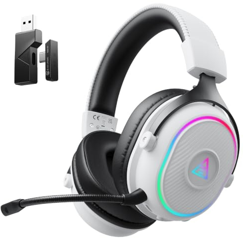 EKSA Mako BT Cuffie Gaming Wireless per PS5 PS4 PC Switch Mac, 2,4 GHz + Bluetooth 5.3, Latenza <30 ms, 80 Ore, Microfono, RGB, Driver 50 mm