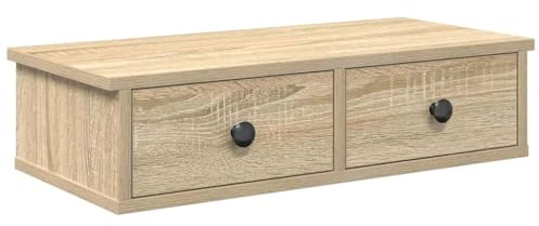 Coespram Scaffale da parete con cassetti, mensola sospesa in rovere Sonoma, 60 x 28 x 15 cm, mensola da parete in legno, console sospesa per camera da letto, soggiorno e corridoio