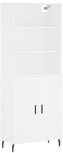mtlskopl Highboard Weiß 69,5x34x180 cm Holzwerkstoff Schrank mit Metallfüßen und Türen, Moderner Geschirrschrank Wohnzimmerschrank, Stilvoller Beistellschrank mit Aufsatz für Esszimmer und Flur